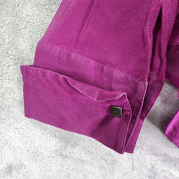 Womens Purple Maxime 100% Silk Shirt Sheer Button Down Cuffed Long Sleeve Size L - Picture 3 of 9